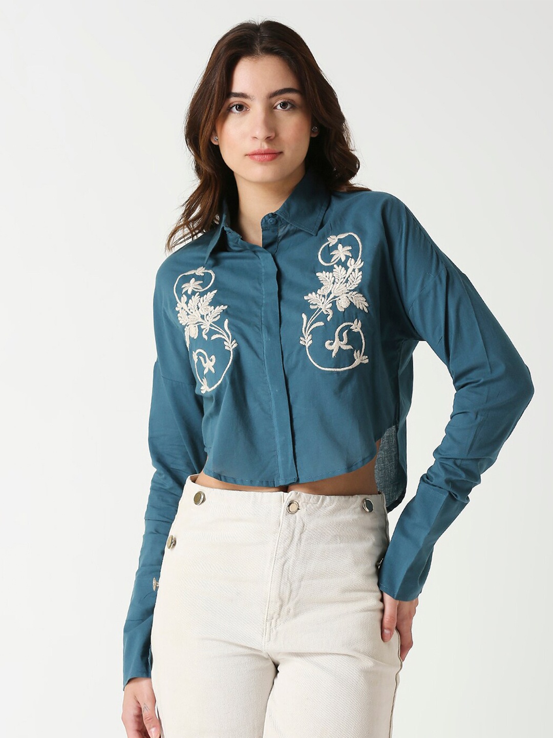 

Remanika barbie doll Classic Floral Cotton Casual Shirt, Blue