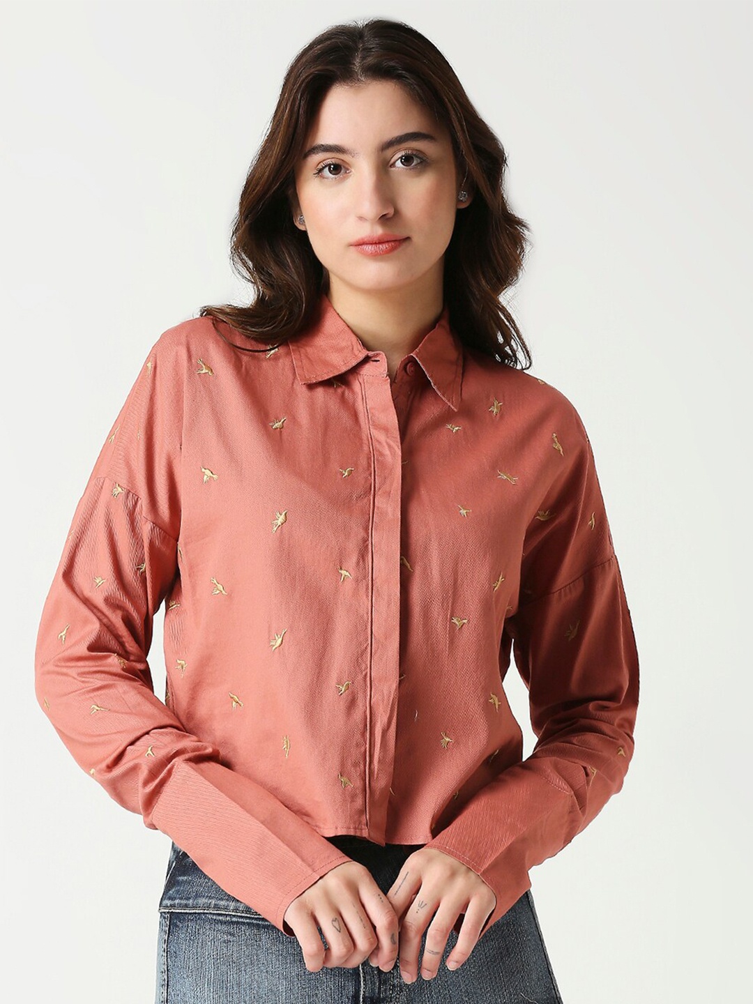 

Remanika barbie doll Classic Cotton Printed Casual Shirt, Peach