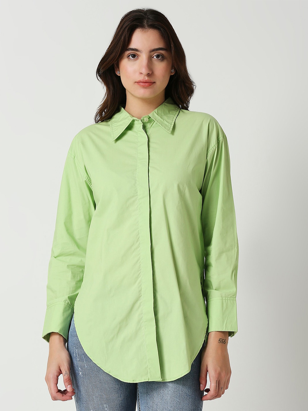 

Remanika Classic Spread Collar Casual Shirt, Green