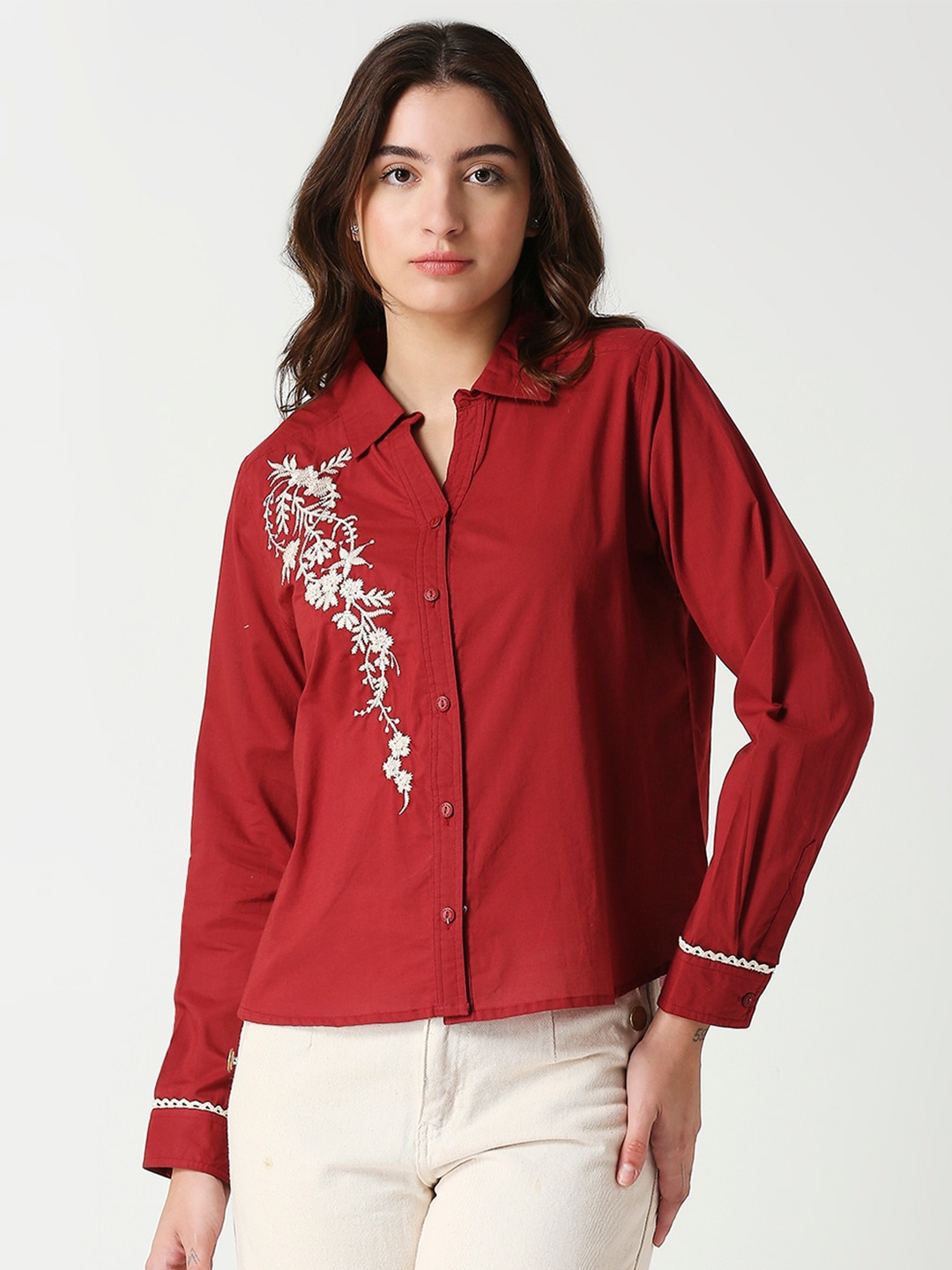 

Remanika Classic Spread Collar Floral Printed Cotton Casual Shirt, Maroon