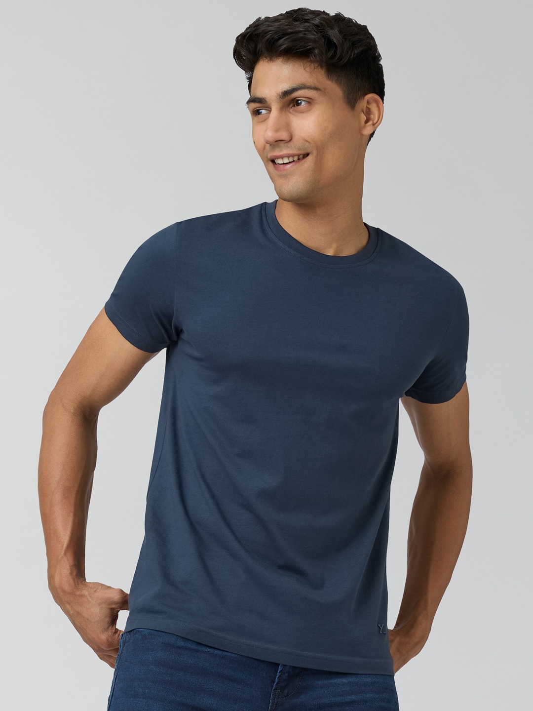 

XYXX Pure Cotton Round Neck T-shirt, Navy blue