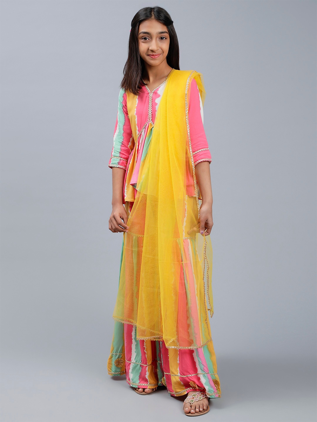 

Unique Designers Girls Printed V-Neck Ready to Wear Lehenga Se With Dupatta, Pink