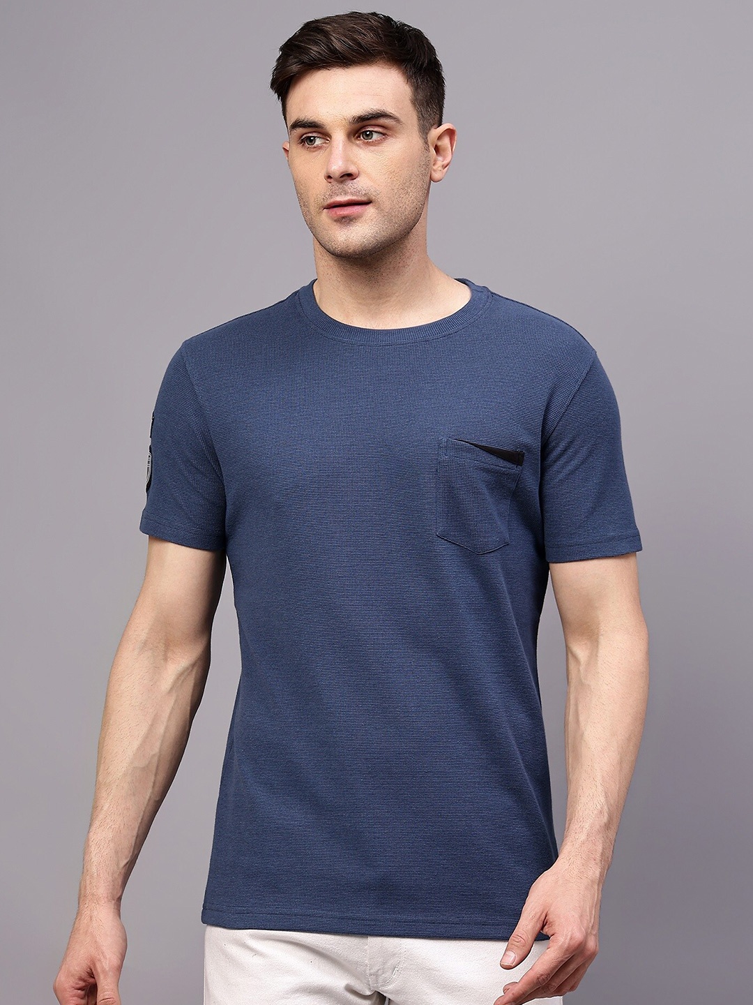 

Cantabil Textured Round Neck Short Sleeves T-shirt, Blue