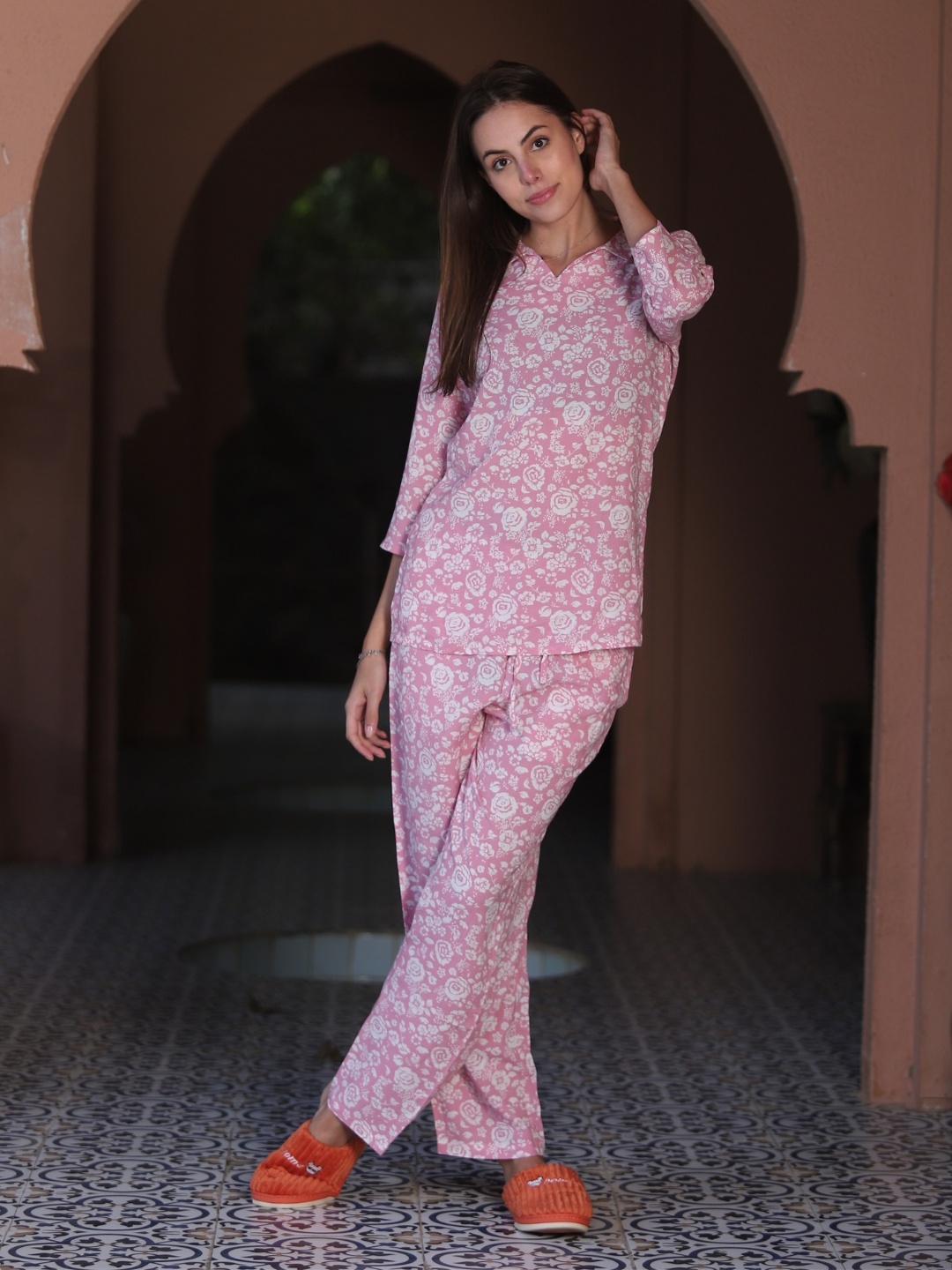 

MAYSIXTY Floral Printed Top With Trousers Co-Ords, Pink