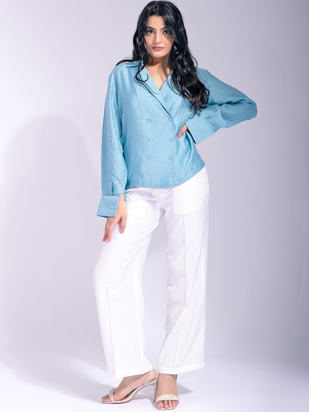 

GARDEN PARTY Lapel Collar Blazer & Flared Trouser, Blue