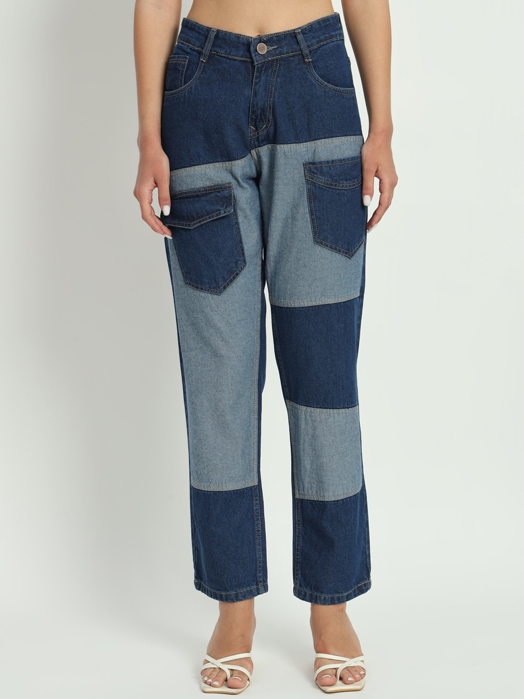 

BAESD Women Jean Relaxed Fit High-Rise Clean Look Cargo Jeans, Blue