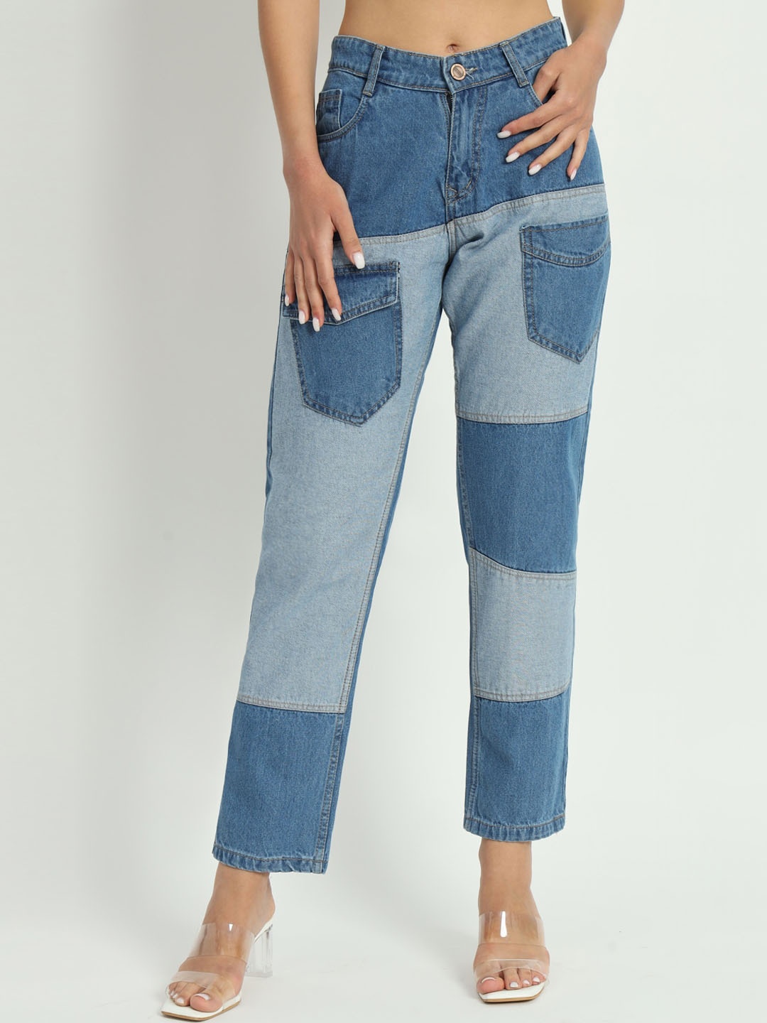 

BAESD Women Jean Relaxed Fit High-Rise Clean Look Cargo Jeans, Blue