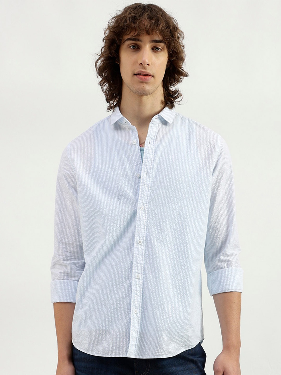 

United Colors of Benetton Spread Collar Opaque Casual Shirt, Blue