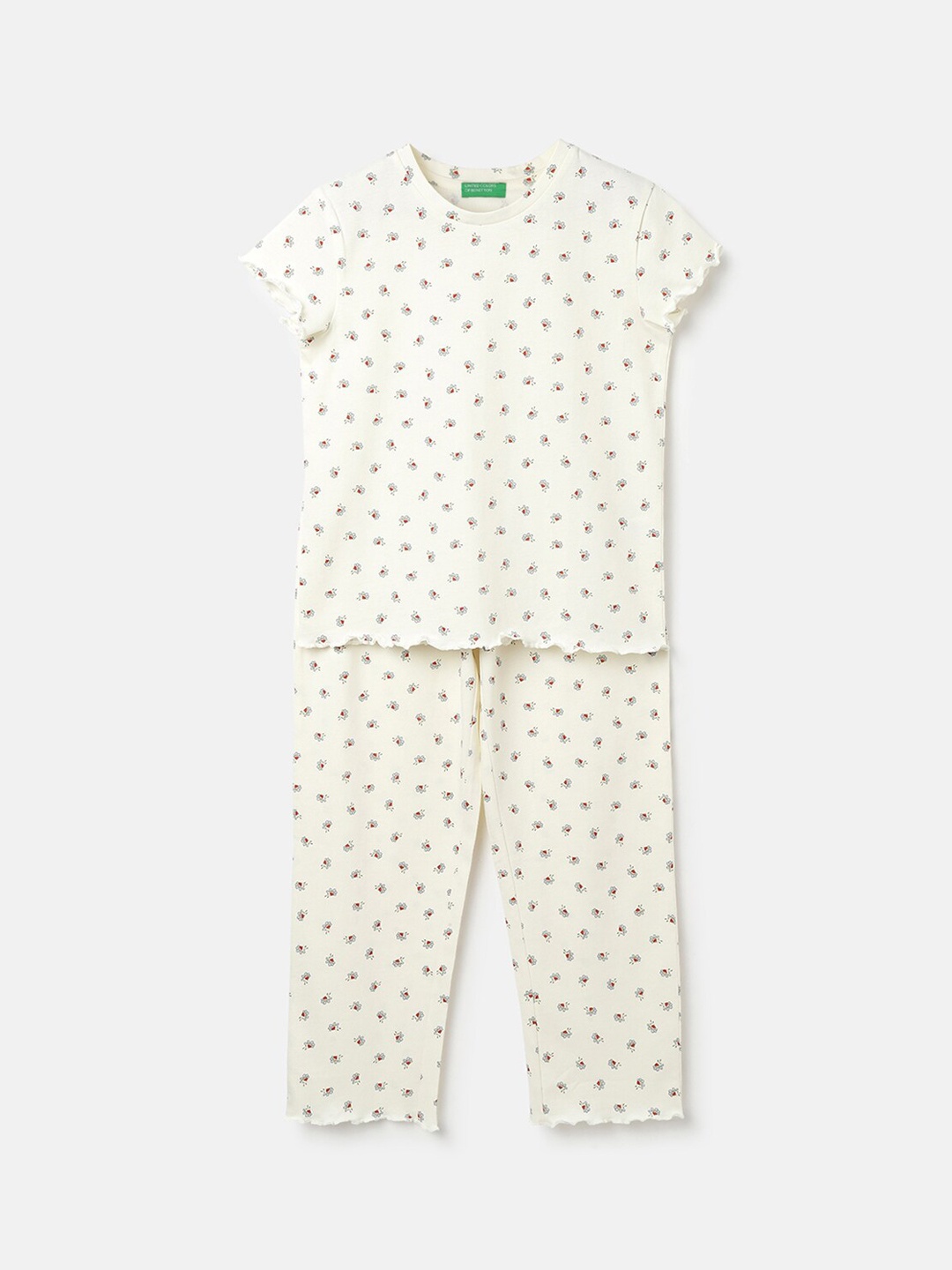 

United Colors of Benetton Girls Printed Pure Cotton T-shirt With Pyjamas, White