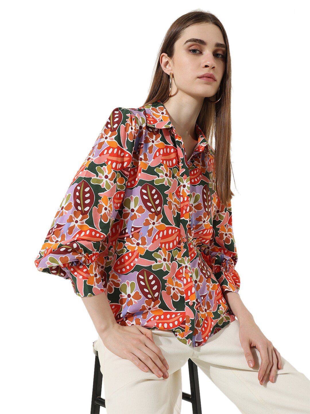 

ONLY Floral Printed Spread Collar Long Sleeves Casual Shirt, Pink