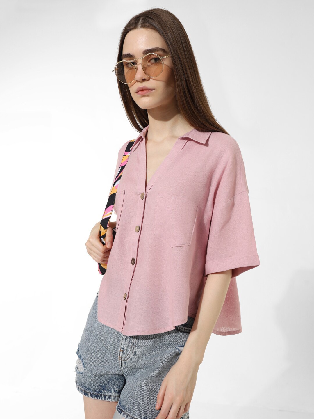 

ONLY Spread Collar Short Drop-Shoulder Sleeves Oversized Casual Shirt, Lavender