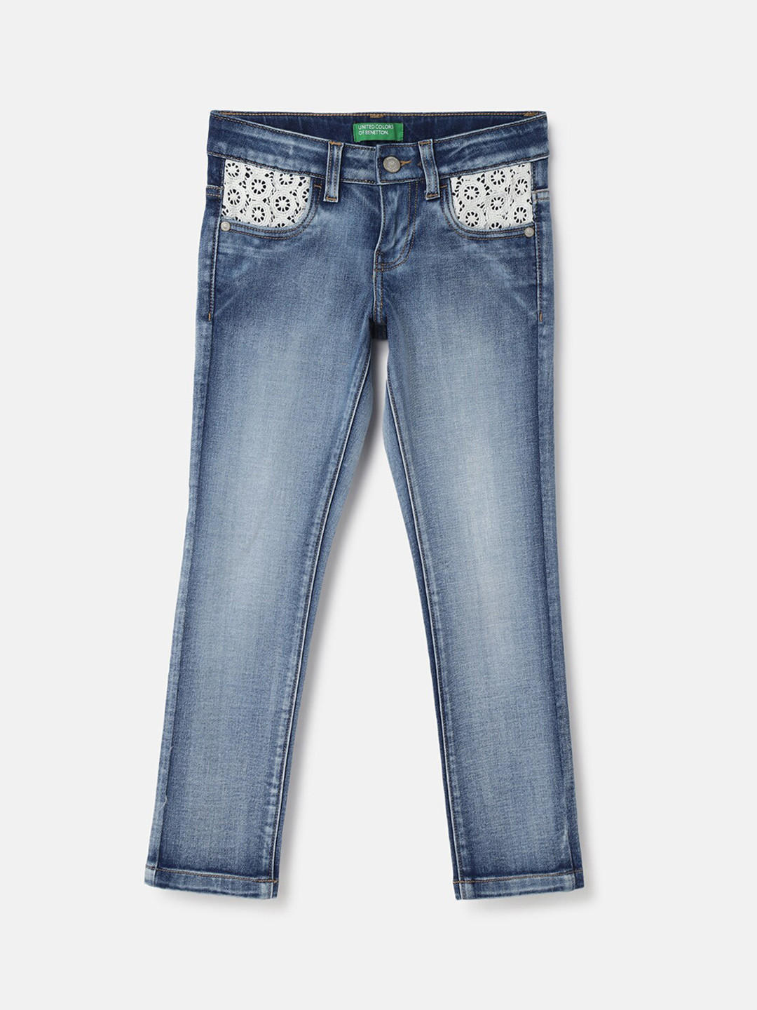

United Colors of Benetton Girls Mid-Rise Slim Fit Heavy Fade Jeans, Blue