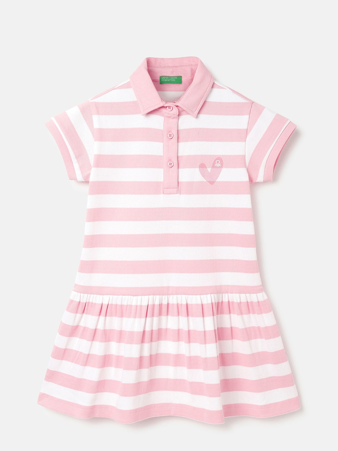 

United Colors of Benetton Girls Striped Polo Collar T-shirt Dress, White