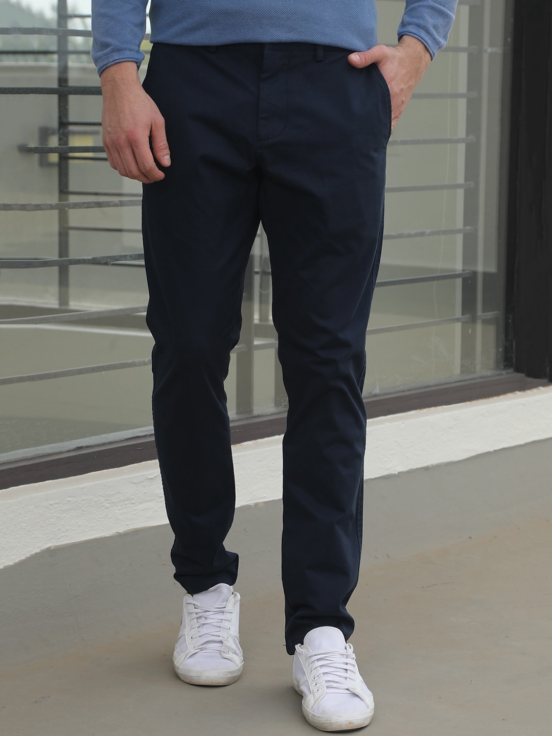 

POE Men Classic Slim Fit Chinos Trouser, Navy blue