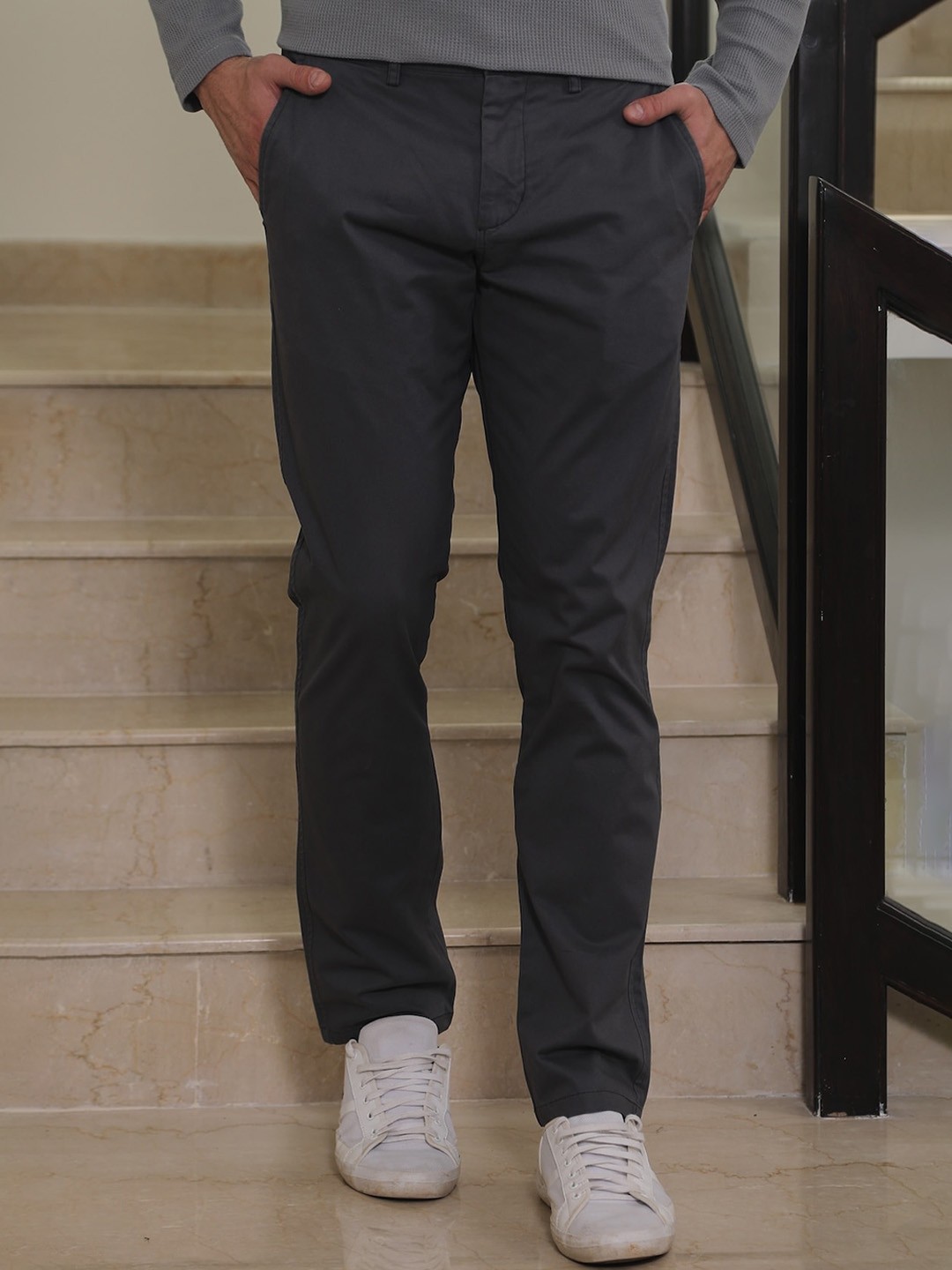 

POE Men Classic Slim Fit Chinos Trouser, Grey
