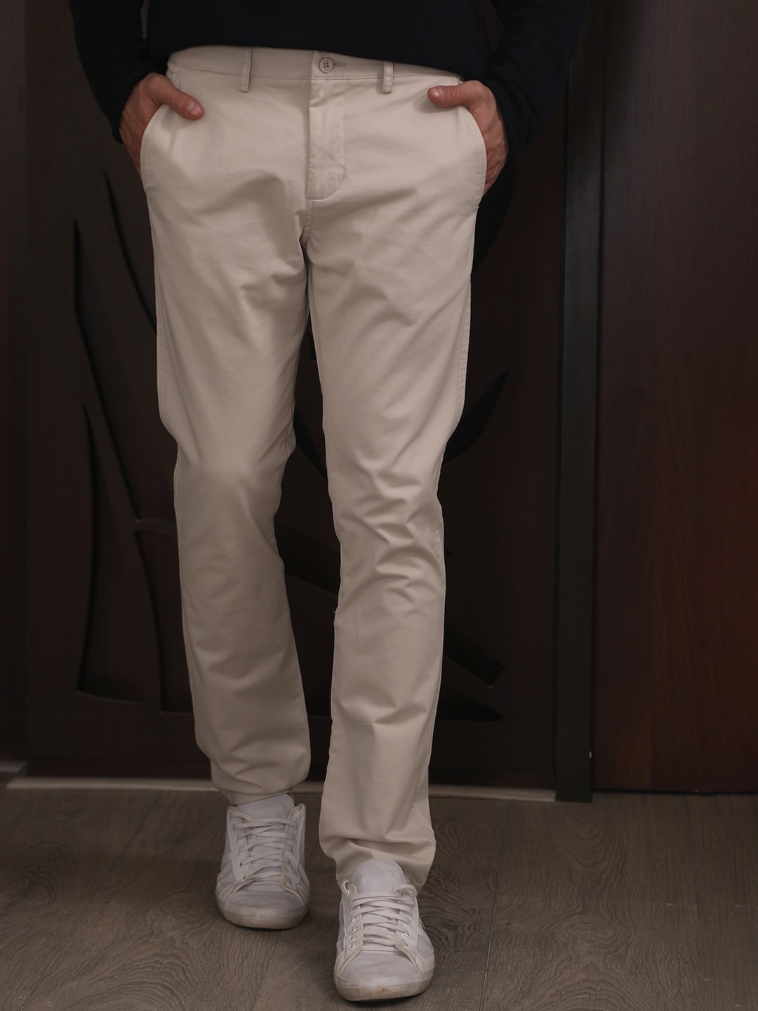 

POE Men Classic Slim Fit Chinos Trouser, Cream