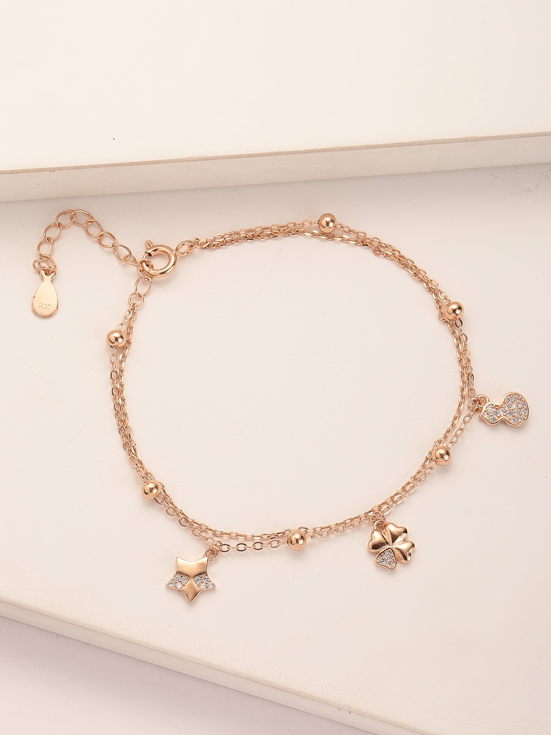 

PRIONI 925 Sterling Silver Rose Gold-Plated CZ Stone Bracelet