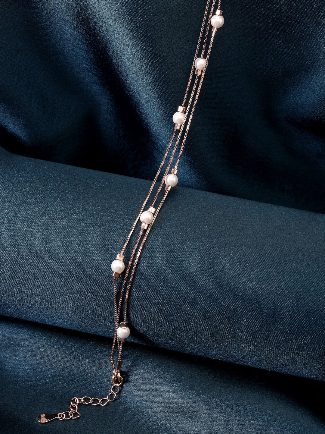 

PRIONI 925 Sterling Silver Rhodium-Plated Pearls Studded Bracelet, Rose gold