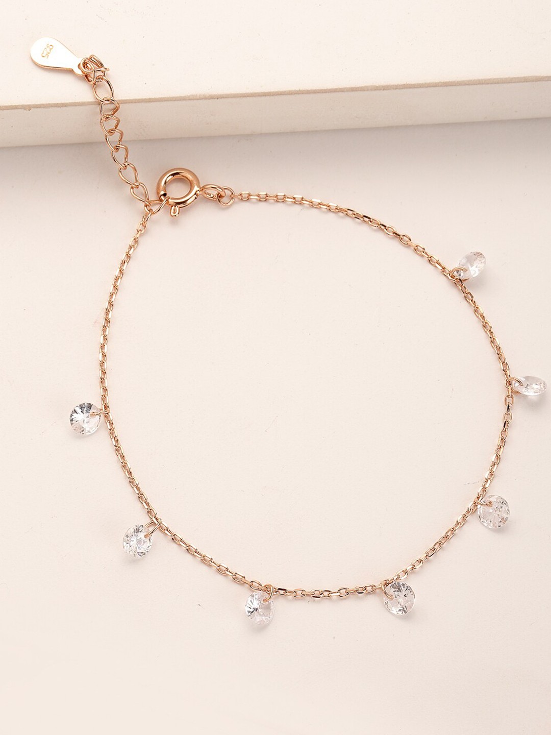 

PRIONI 925 Sterling Silver Rhodium-Plated CZ-Studded Bracelet, Rose gold