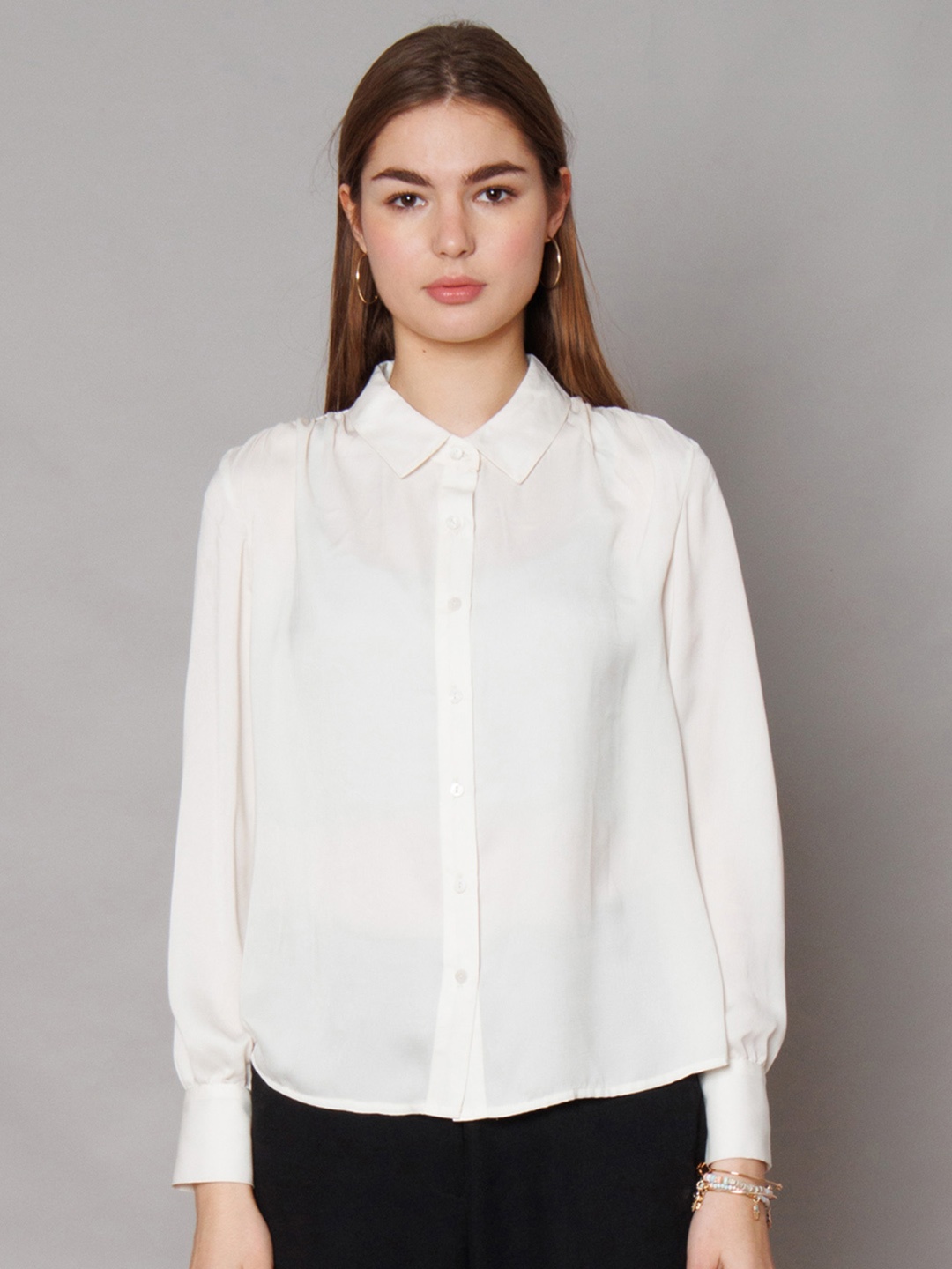

Zink Studio Slim Fit Gathered Casual Shirt, White