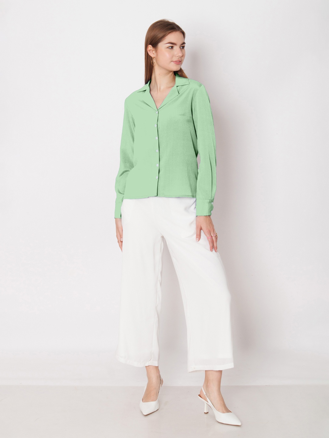 

Zink Studio Slim Fit Opaque Casual Shirt, Green