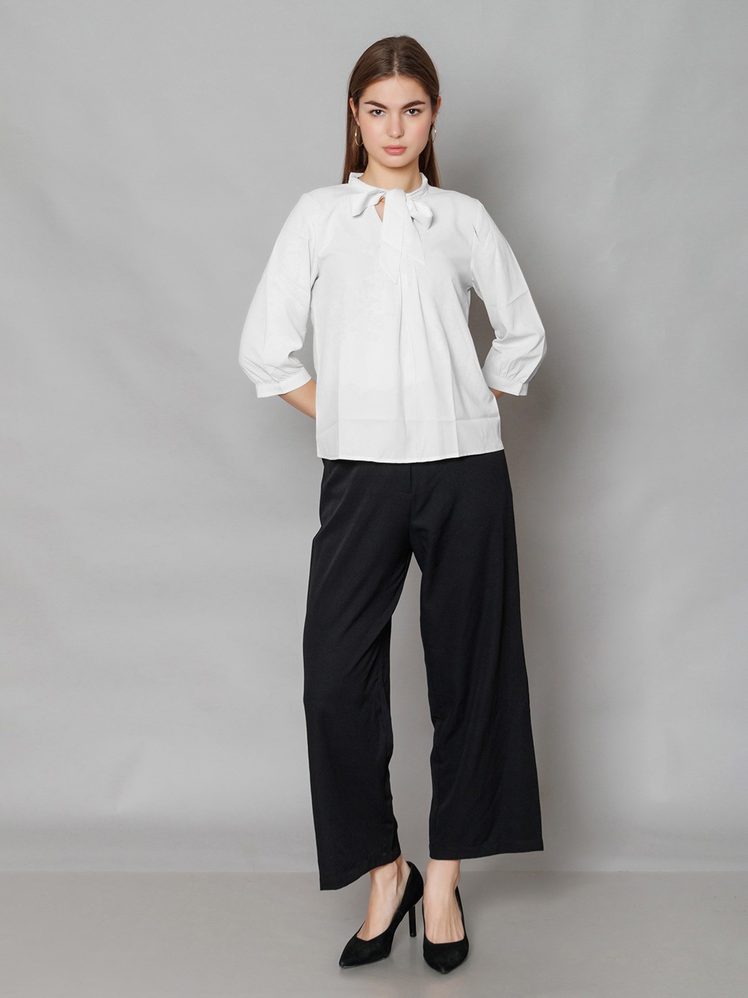 

Zink Studio Tie Up Neck Top, White