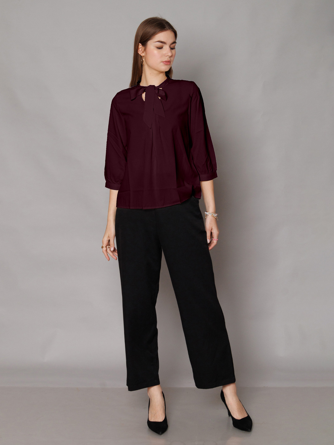 

Zink Studio Tie-Up Neck Top, Maroon