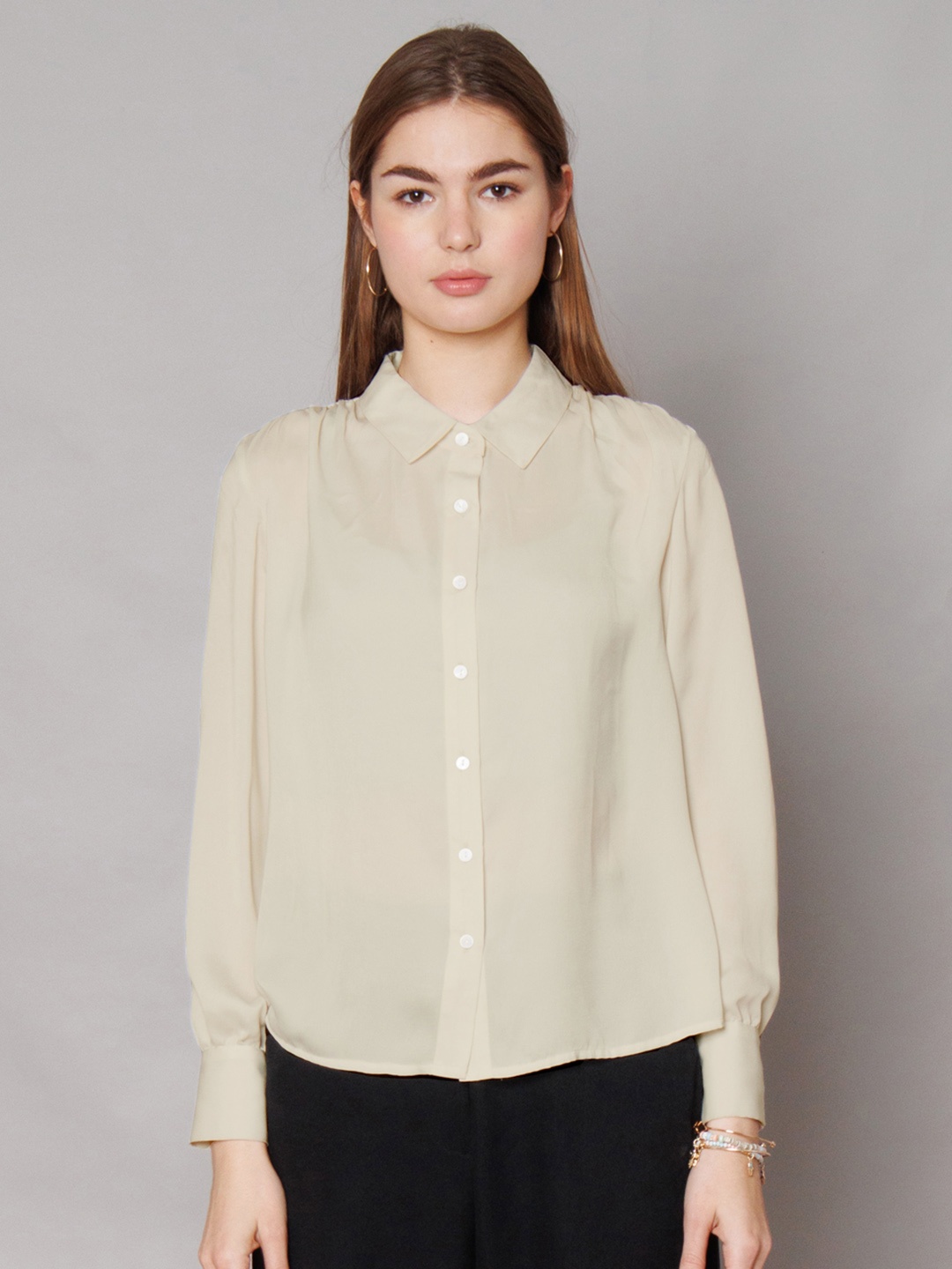 

Zink Studio Slim Fit Gathered Casual Shirt, Off white