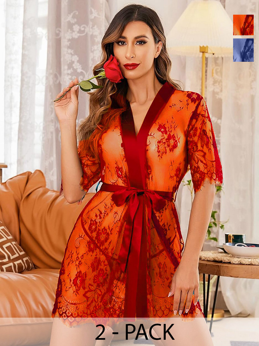 

AROUSY Pack Of 2 Self Design Net Baby Doll, Red