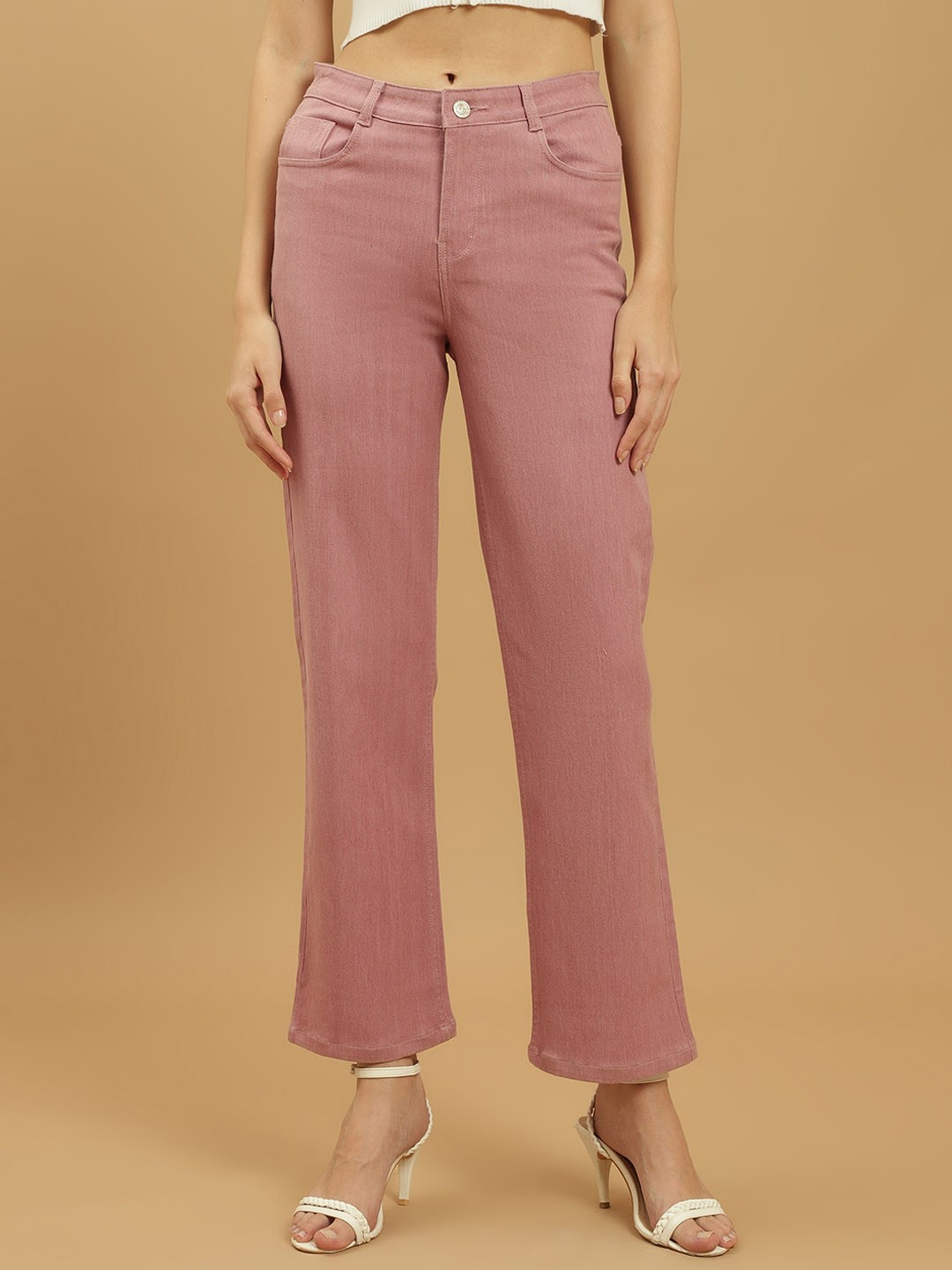 

Beatnik Women Straight Fit High-Rise Non Stretchable Cropped Jeans, Pink