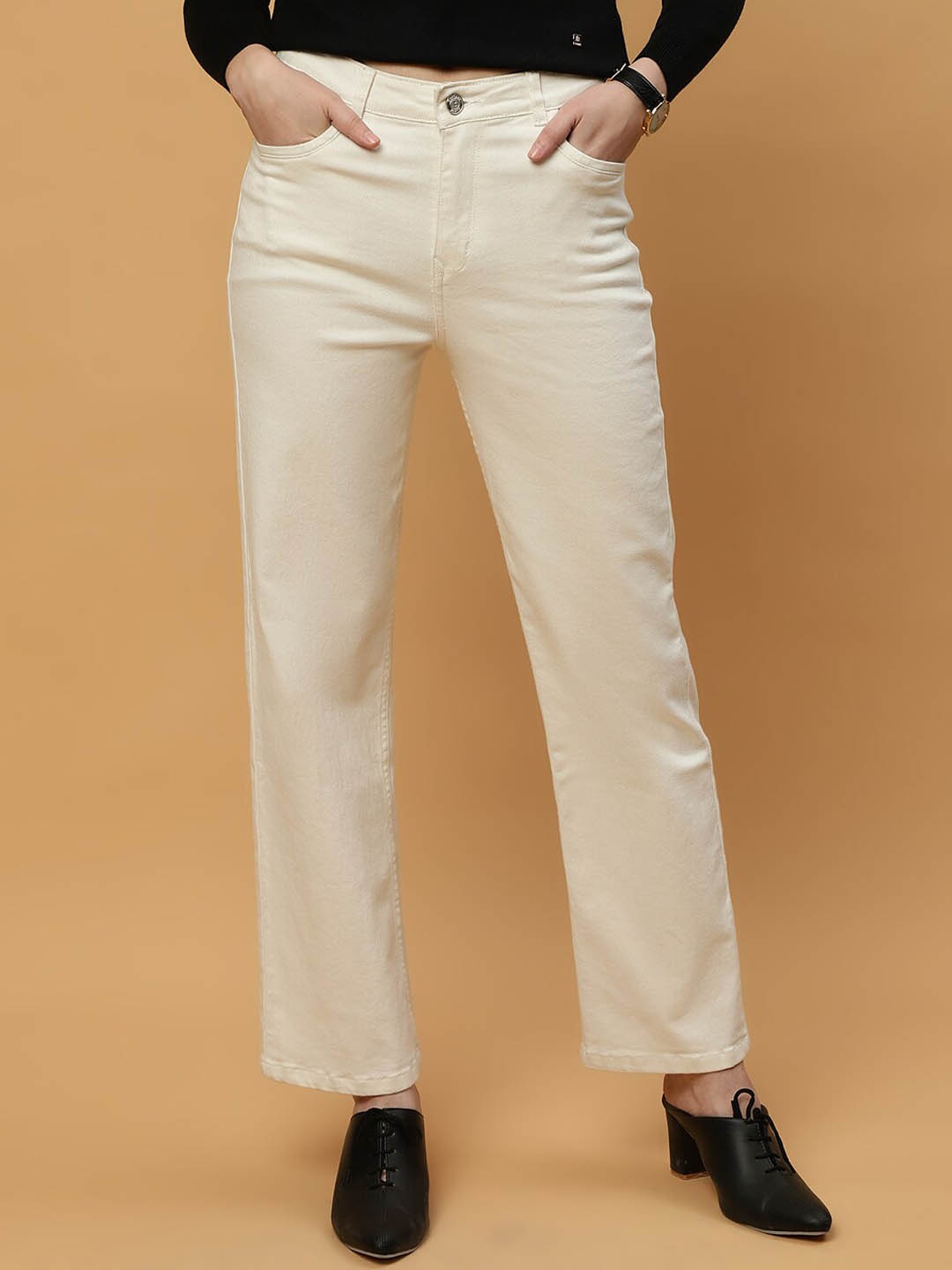 

Beatnik Women Straight Fit High-Rise Stretchable Jeans, Off white