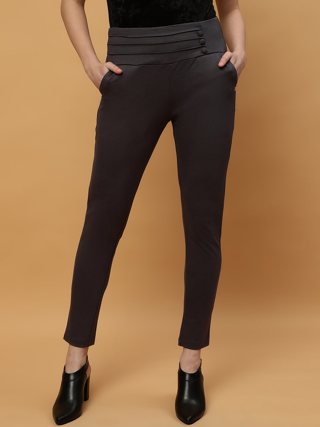 

Beatnik Women Pack Of 2 Relaxed Regular Fit High-Rise Cigarette Trousers, Grey