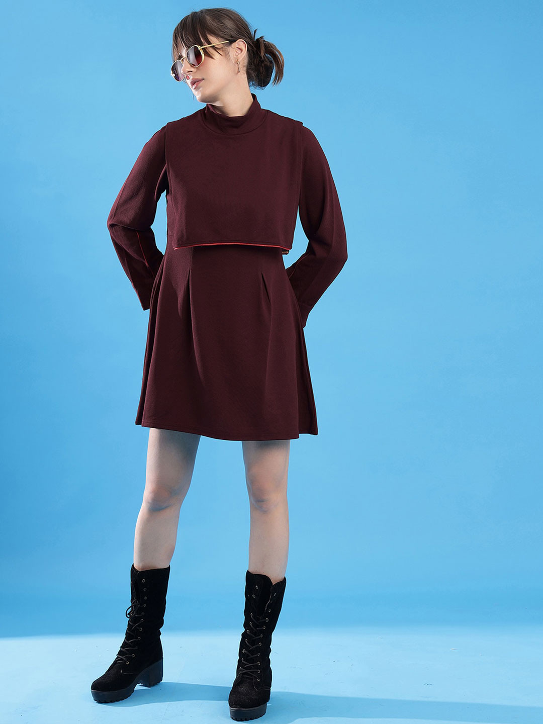 

Selvia High Neck A-Line Mini Dress, Maroon