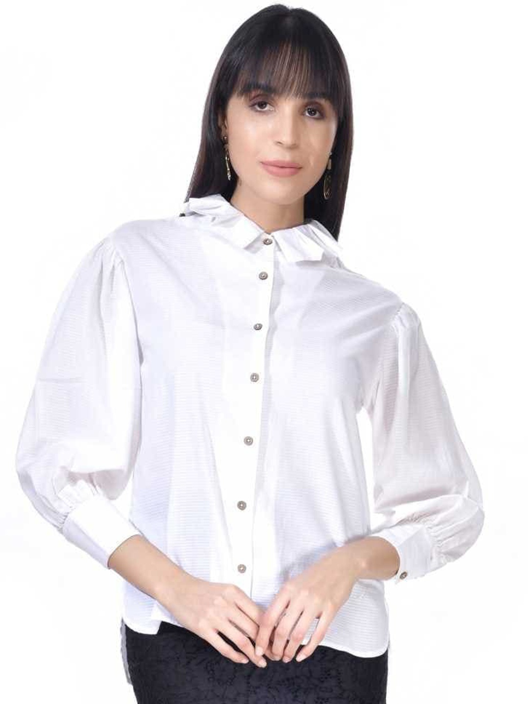 

Beatnik Modern Striped Opaque Cotton Casual Shirt, White