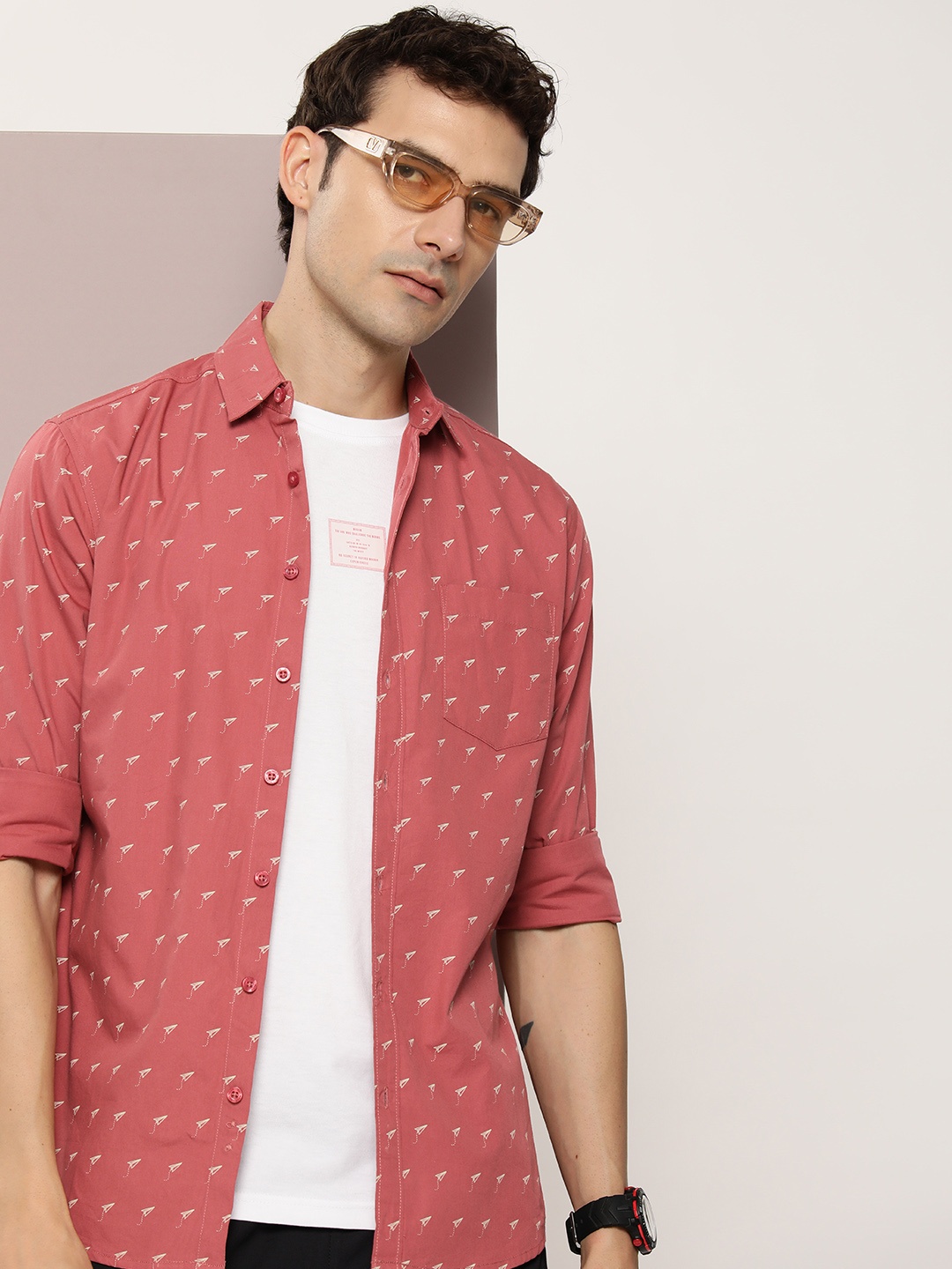 

DILLINGER Men Classic Printed Casual Shirt, Rose