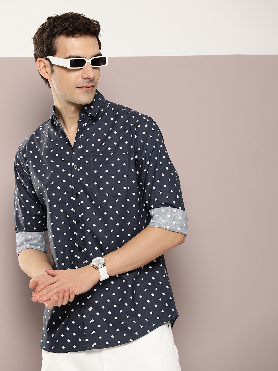 

DILLINGER Men Classic Printed Casual Shirt, Navy blue