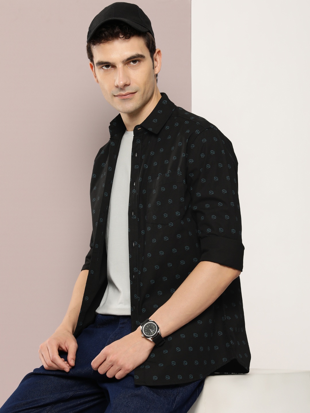 

DILLINGER Men Classic Printed Casual Shirt, Black