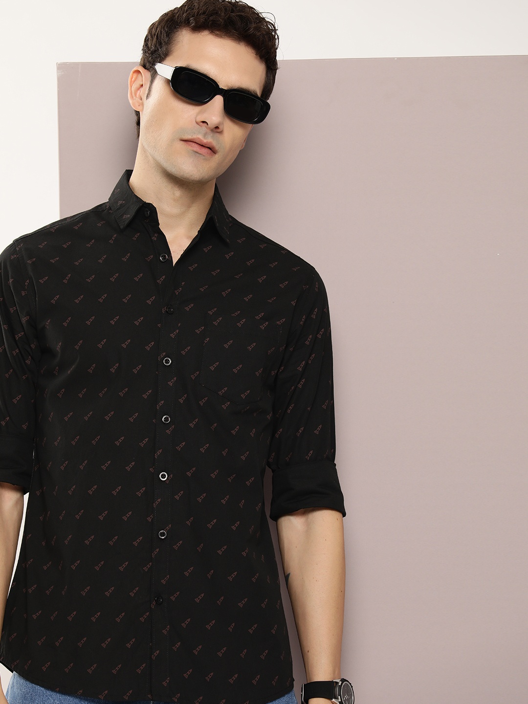 

DILLINGER Men Classic Printed Casual Shirt, Black