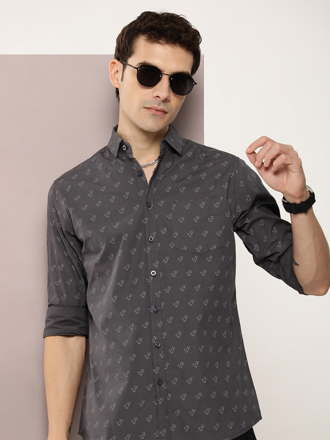 

DILLINGER Men Classic Printed Casual Shirt, Grey