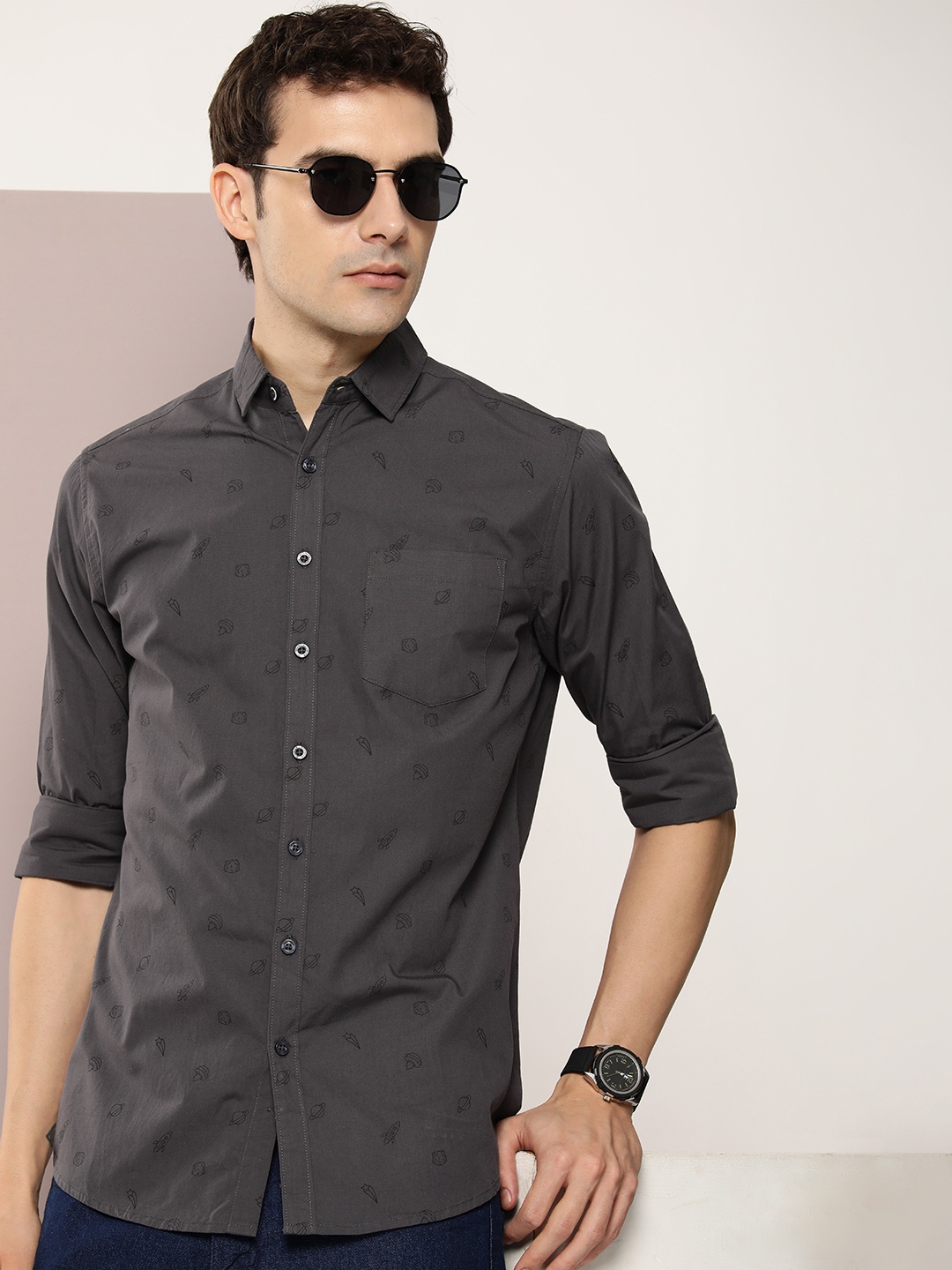 

DILLINGER Men Classic Printed Casual Shirt, Grey
