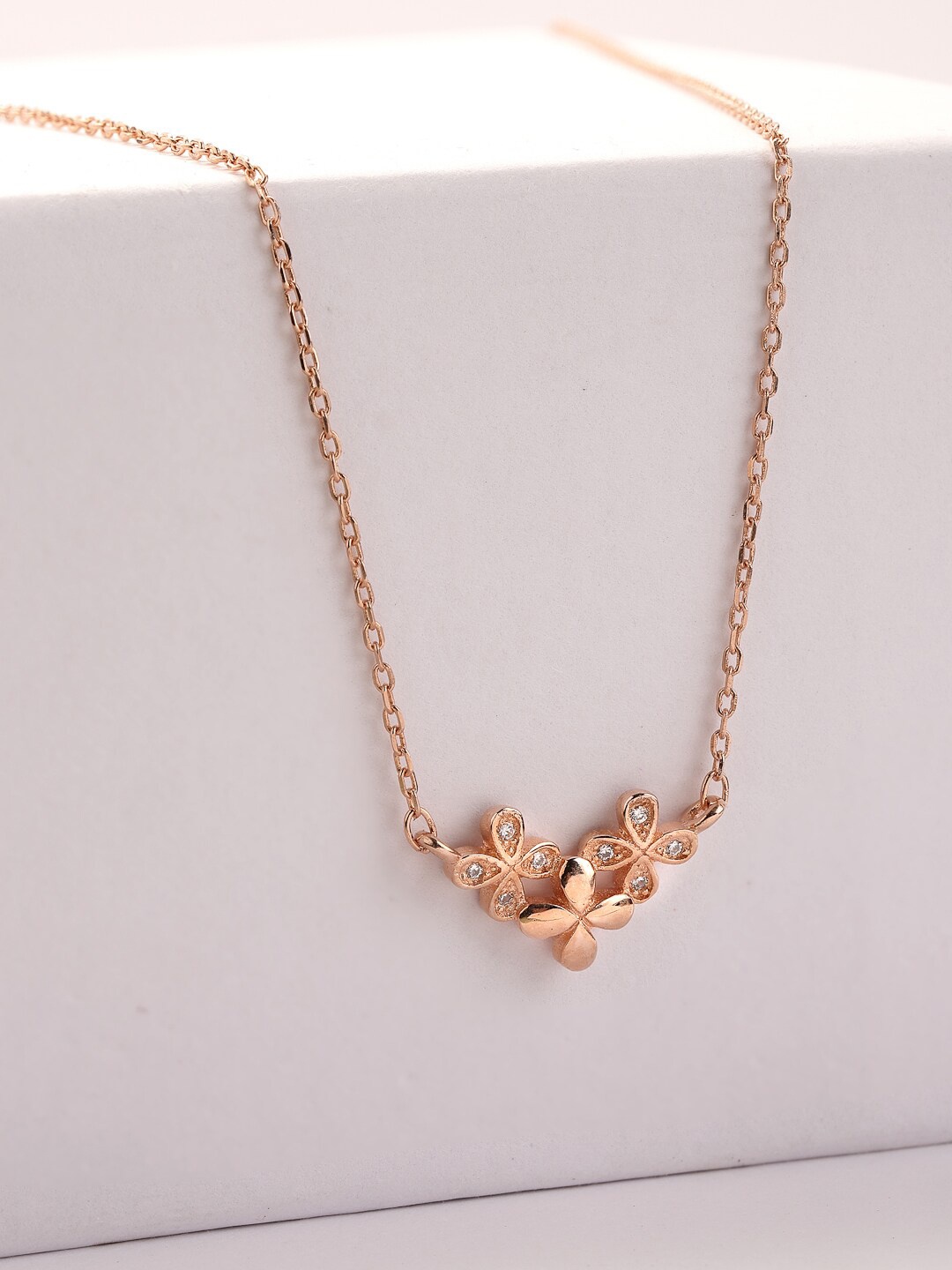 

PRIONI 925 Sterling Silver Rose Gold-Plated CZ-Studded Pendant With Chain
