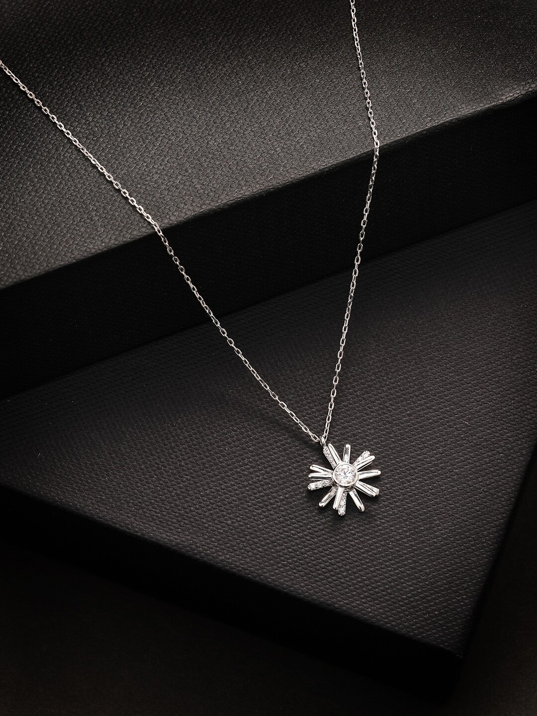 

PRIONI 925 Sterling Silver Rhodium-Plated CZ-Studded Turning Pendant With Chain
