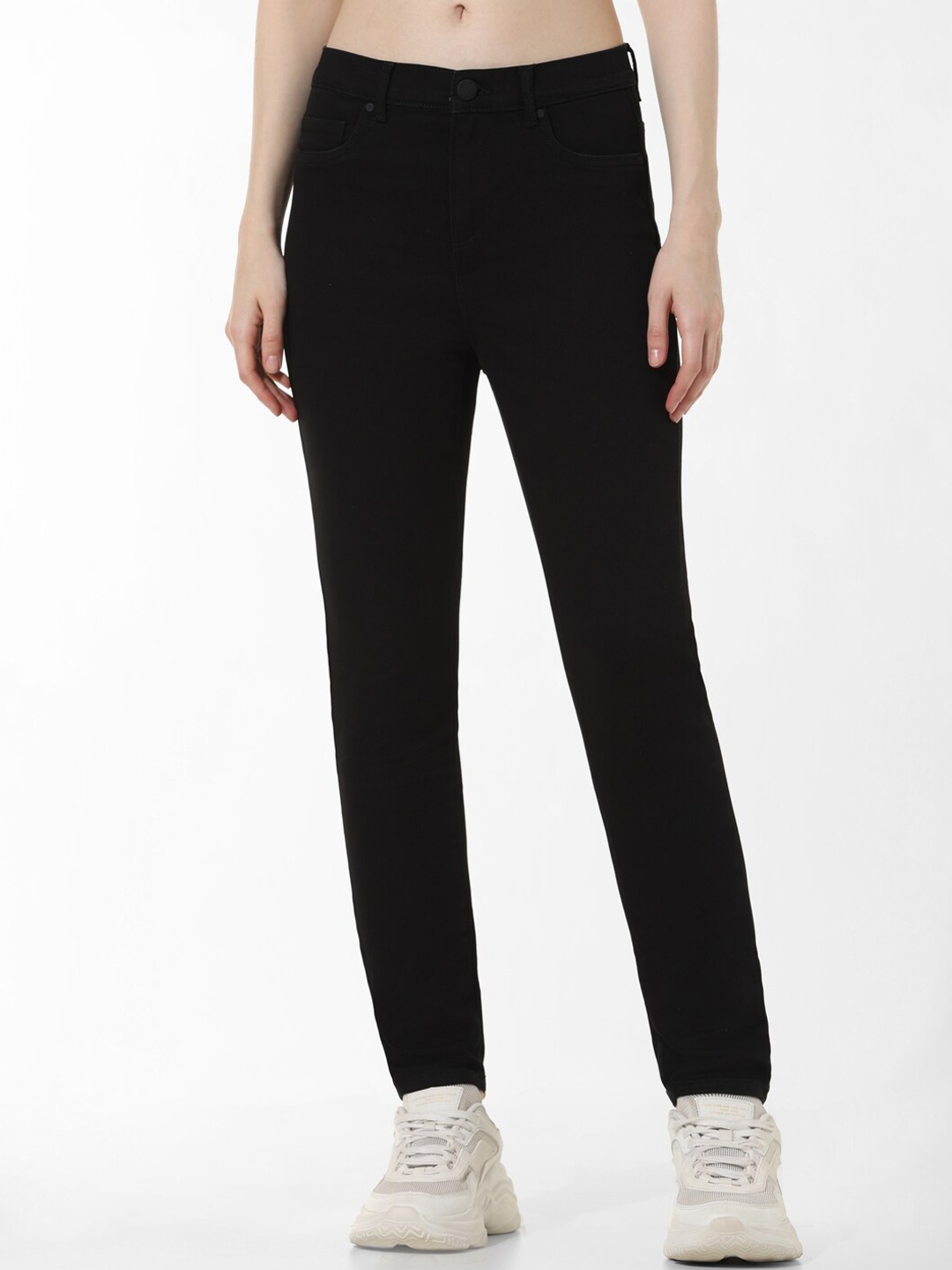 

ONLY Women Skinny Fit Clean Look Mid-Rise Stretchable Jeans, Black