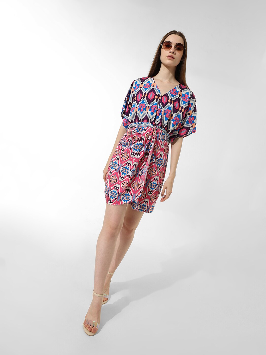 

ONLY Abstract Printed Extended Sleeves Wrap Dress, Purple