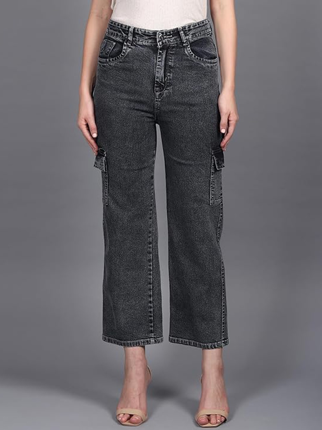 

BAESD Girls Comfort Straight Fit High-Rise Clean Look Cotton Cargo Jeans, Black