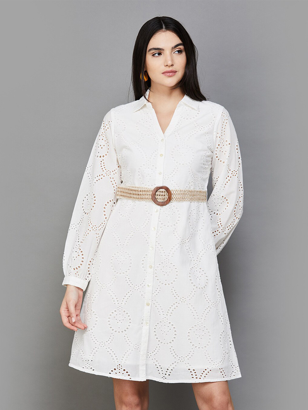 

CODE by Lifestyle Puff Sleeve Pure Cotton Shirt Dress, White