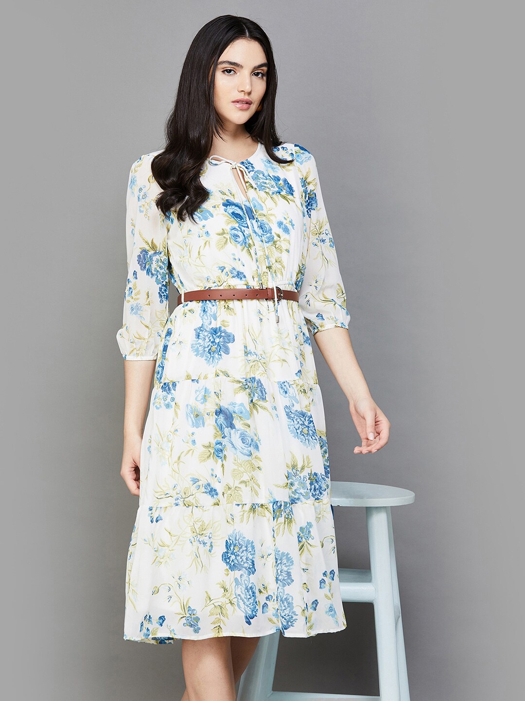 

CODE by Lifestyle Floral Printed A-Line Dress, White