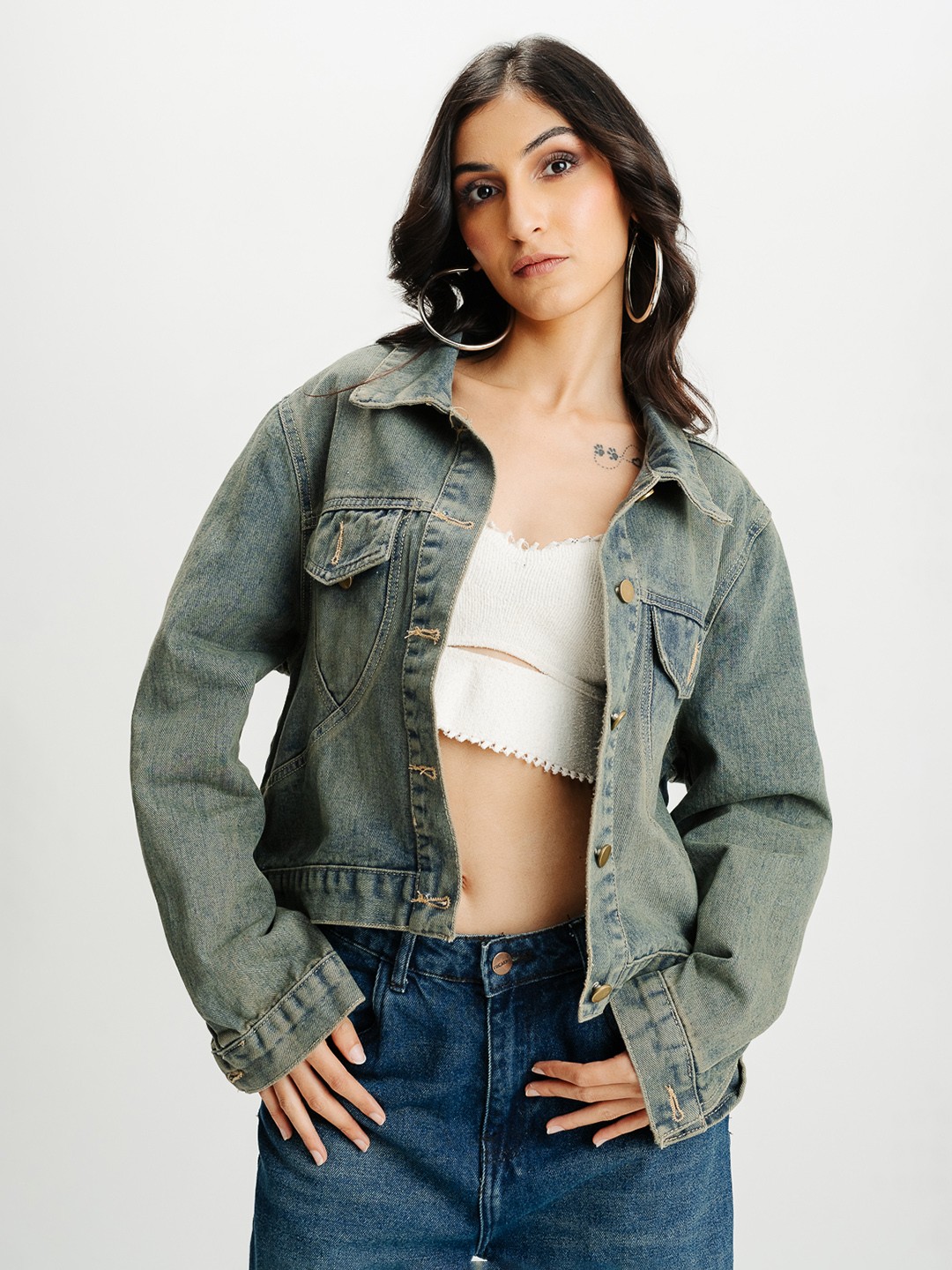 

FREAKINS Spread Collar Denim Jacket, Blue