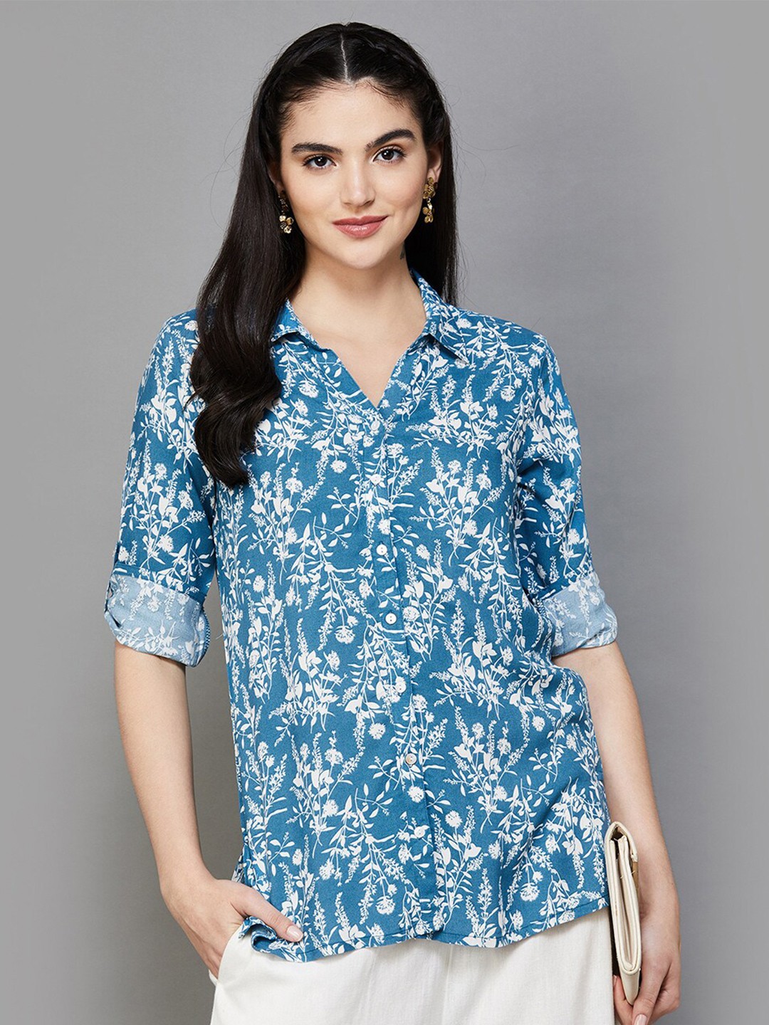

Melange by Lifestyle Floral Printed Shirt Collar Shirts, Blue