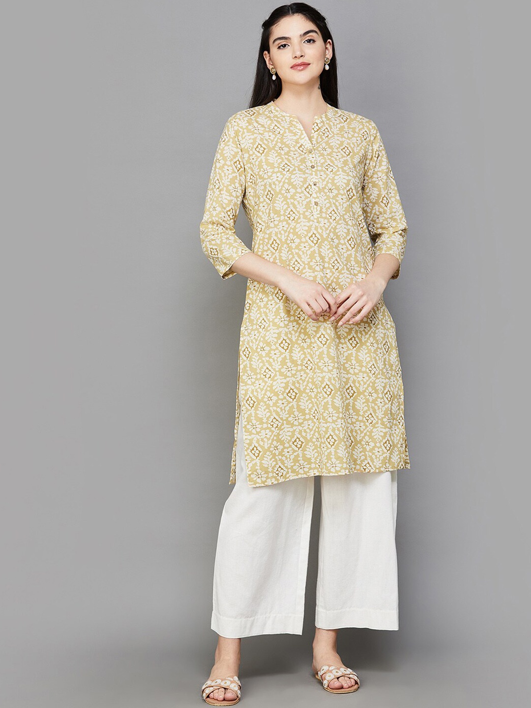 

Melange by Lifestyle Ethnic Motif Printed Straight Kurta, Yellow